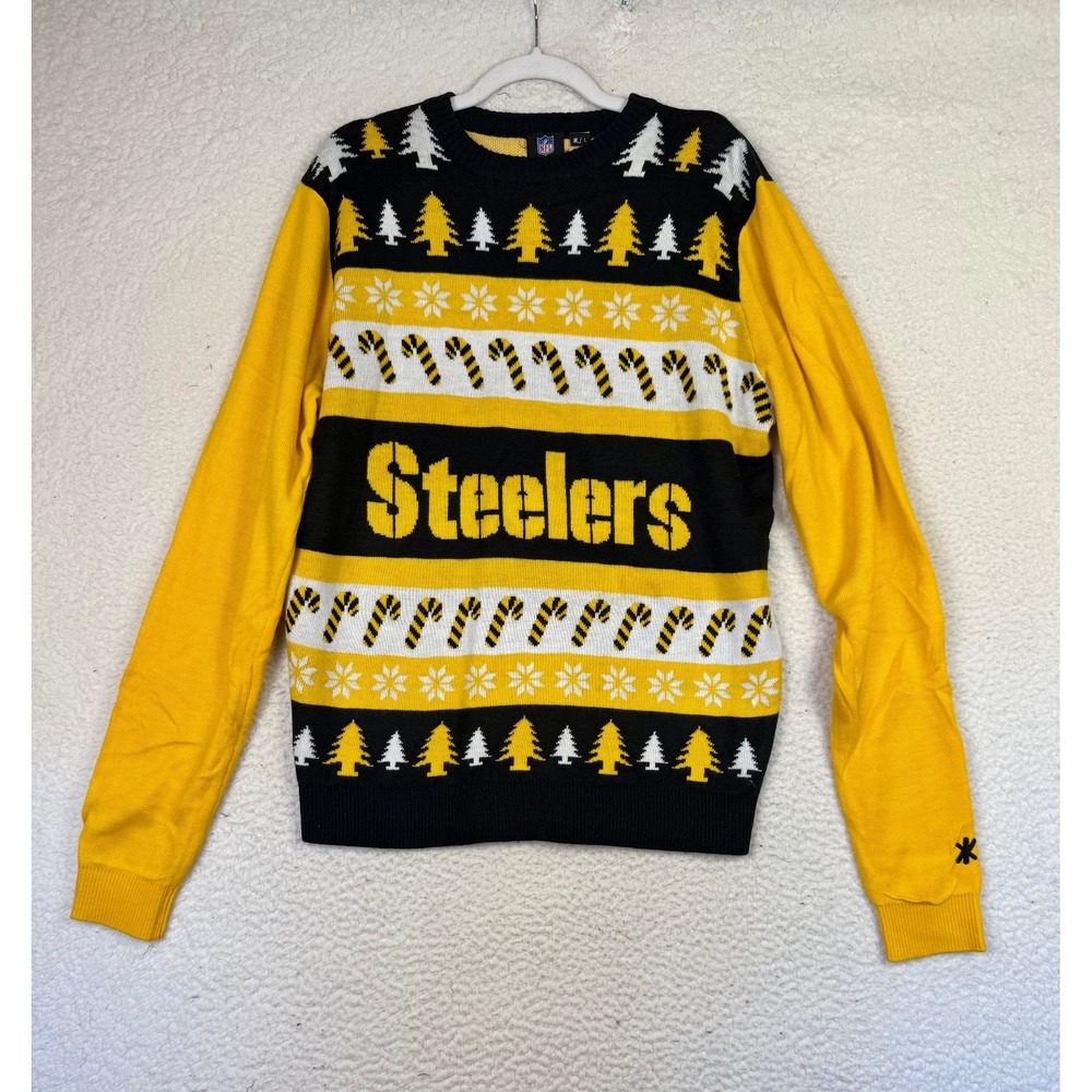 Pittsburgh Steelers Knit Sweater Mens L Yellow Black NFL Football Team Christmas